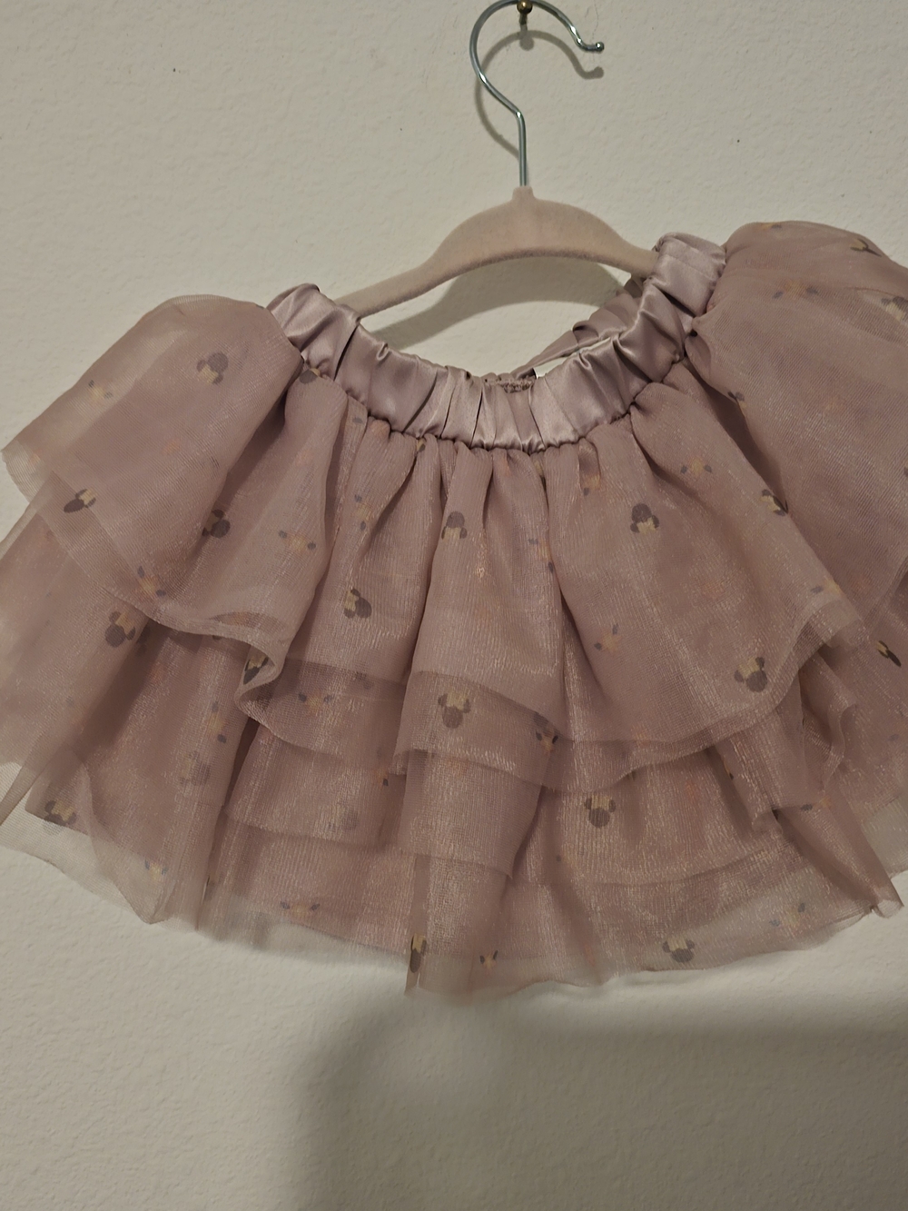 Tiered Tulle Skirt in Dusty Rose with Gold Mickey Print